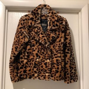 Ladies leopard print faux fur jacket